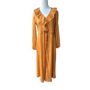 **BOGO**Gold lined ruffle collared duster with sheer sleeves by HYFVE